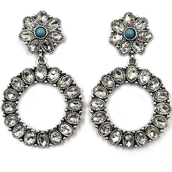 Western Round TQ Crystal Stone Dangle Earring