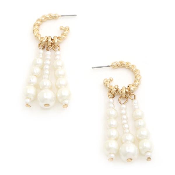 TWISTED OPEN HOOP PEARL BEAD STRAND EARRING