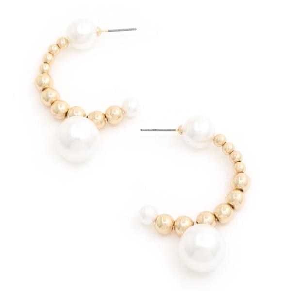 PEARL BALL BEAD OPEN HOOP EARRING