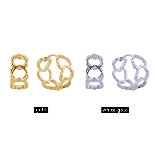 14K White Gold Dipped Hearts Huggie Earrings