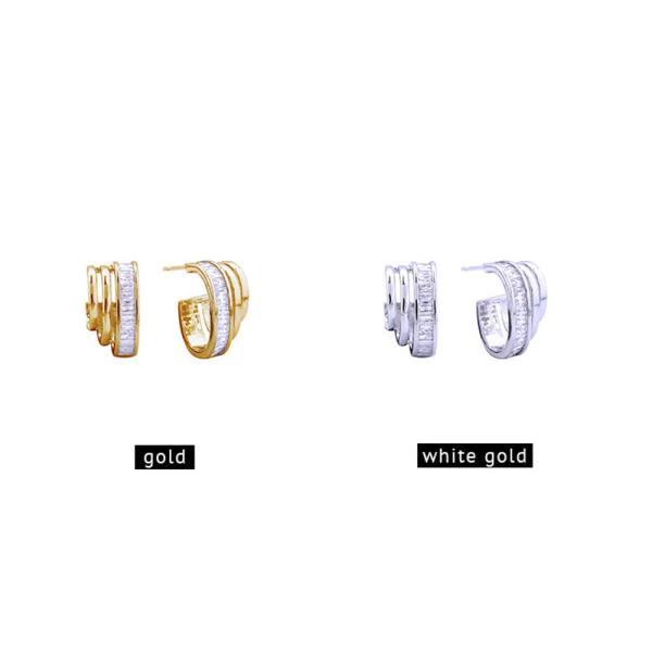 14K White Gold Dipped Hoop CZ Post Earrings
