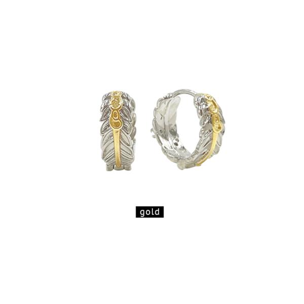 14K Gold White Dipped Feather Huggie Earrings