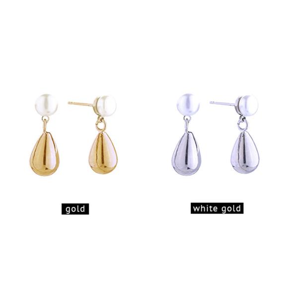 14K Gold White Gold Teardrop Pearl Earrings