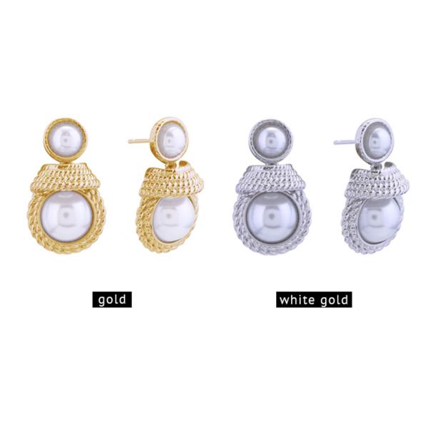 14K Gold White Gold Dipped Pearl Post Earrings