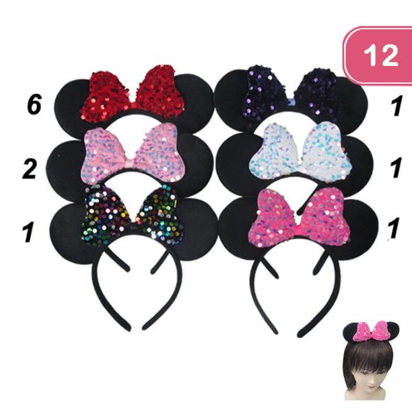 Sequin Bow Ears Headband (12 Units)