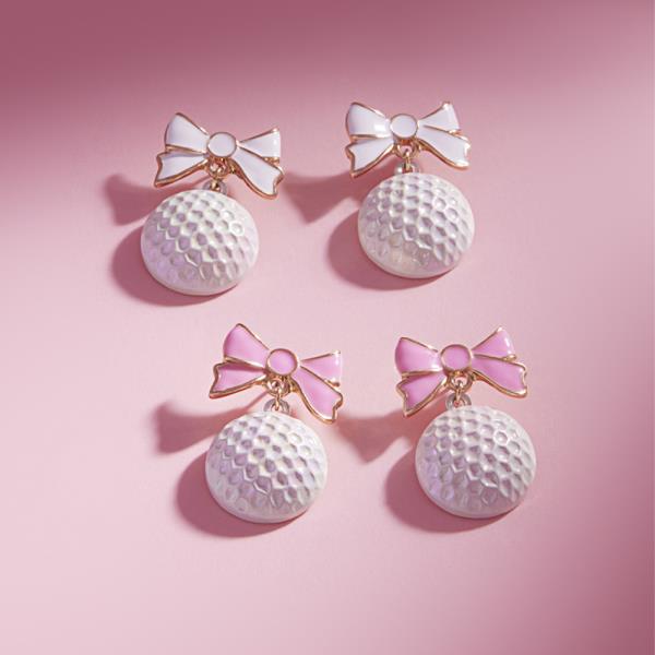 Sport Ball Color Coating with Enamel Bow Earrings