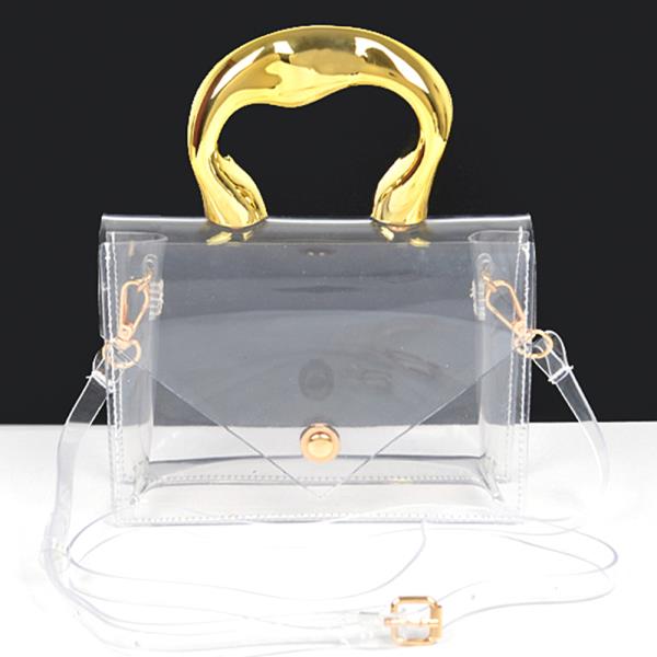 TRANSPARENT CCB HANDLE FLAP CLUTCH BAG