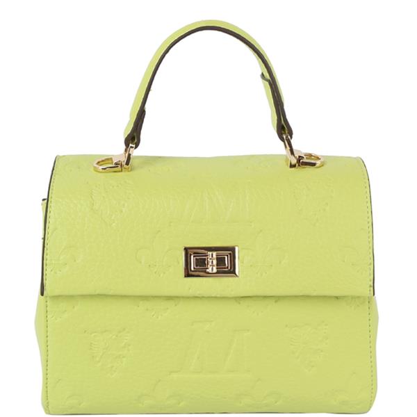 Twist Lock Monogram Texture Handle Satchel Bag