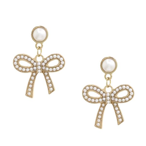 Pearl Bead Bow Metal Earring