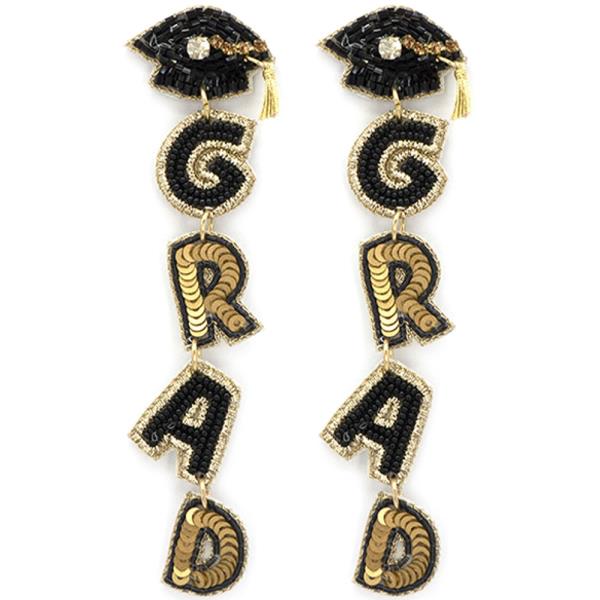 Seed Bead Graduation Cap Grad Drop Earring