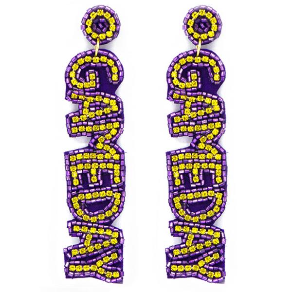 Seed Bead Rhinestone Game Day Dangle Earring