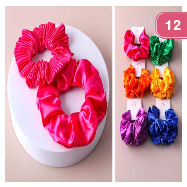 Pleated Satin Scrunchie Pair (12 Units)