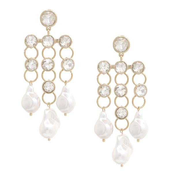 Rhinestone Pearl Bead Dangle Earring