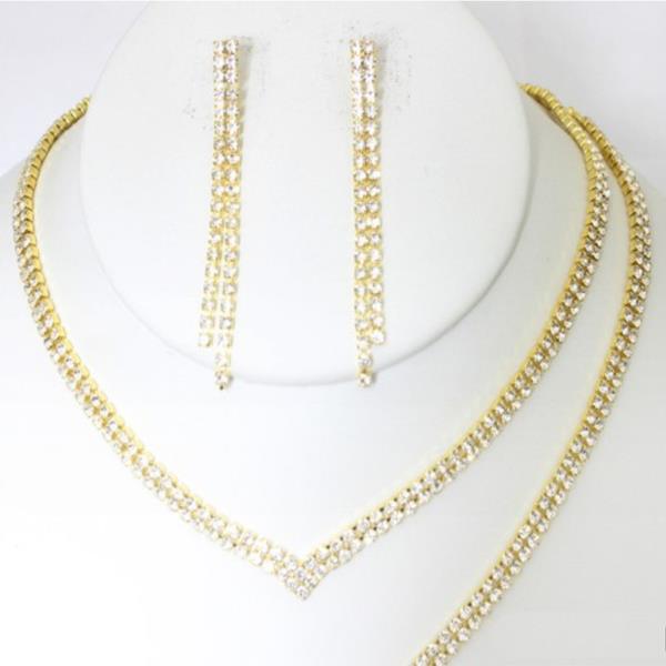 V Shape Rhinestone Bracelet Necklace Set