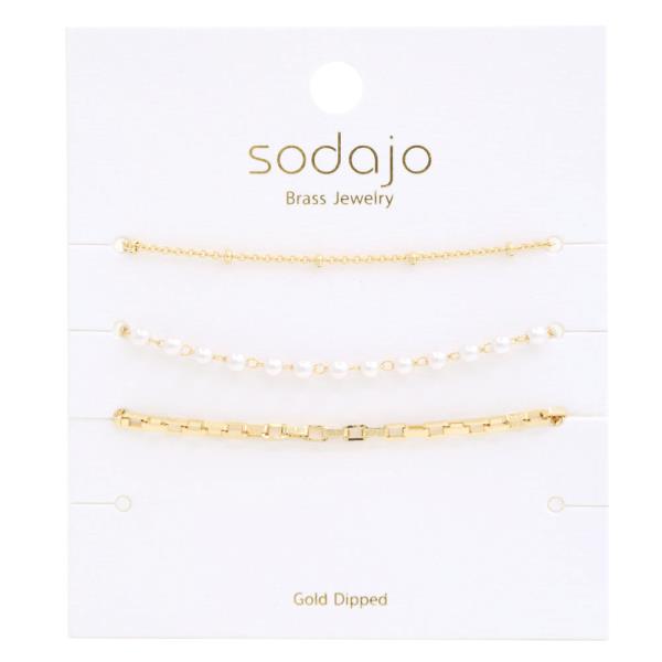 SODAJO Pearl Bead Link Gold Dipped Bracelet Set