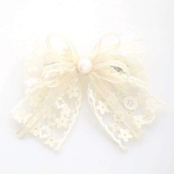 Pearl Bead Lace Ribbon Hair Bow Clip