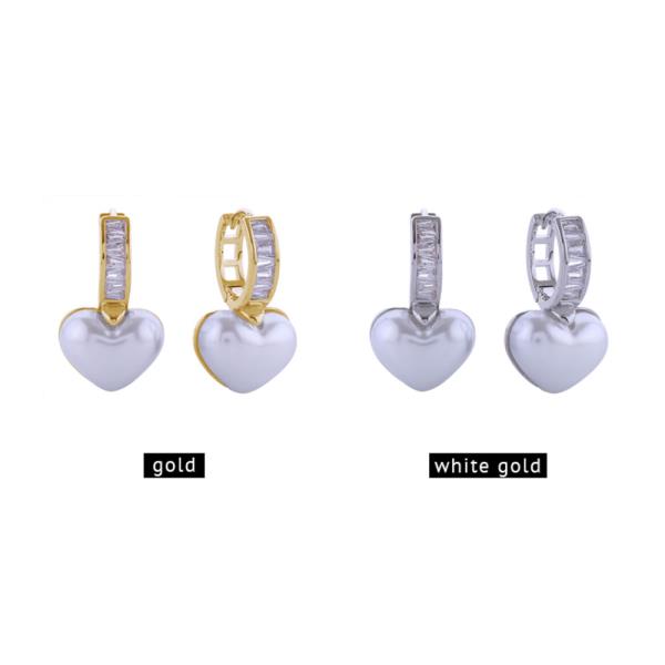 14K Gold White Gold Dipped Heart Pearl Earrings