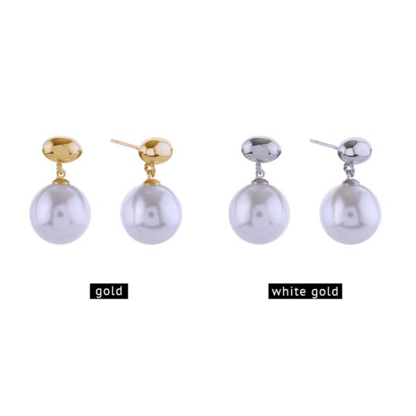 14K Gold White Gold Dipped Bean Pearl Earrings