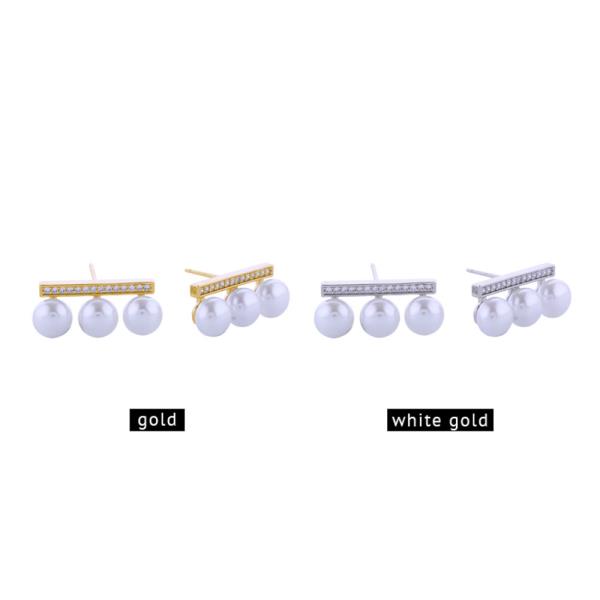 14K Gold White Gold Dipped CZ Pearl Earrings