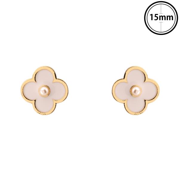 Pearl Epoxy Clover Post Earring