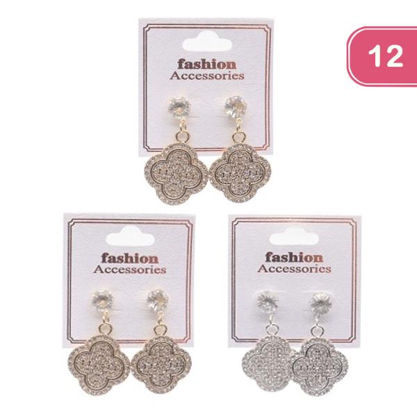 Rhinestone Clover Dangle Earring (12 Units)