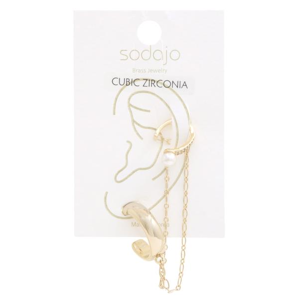 SODAJO CZ PEARL BEAD HOOP EAR CUFF