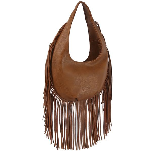 PLAIN FRINGE ROUND SHOULDER BAG