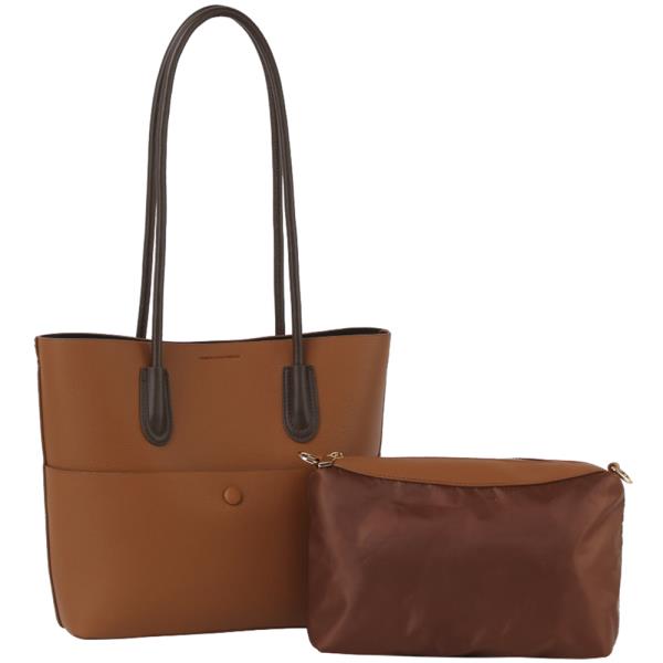 2IN1 Smooth Chic Shoulder Tote W Zipper Bag Set