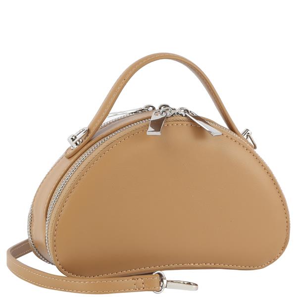Plain Smooth Curved Shape Handle Crossbody Bag