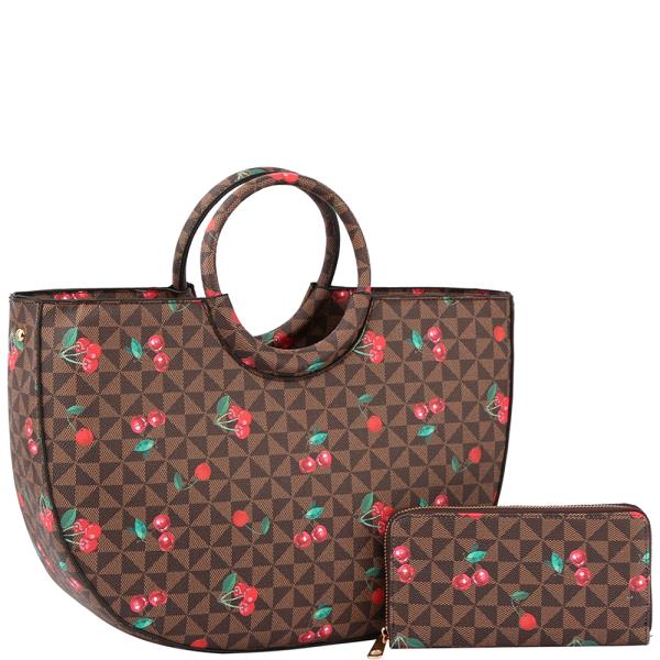 2IN1 Monogram Cherry Handle Satchel W Wallet Set