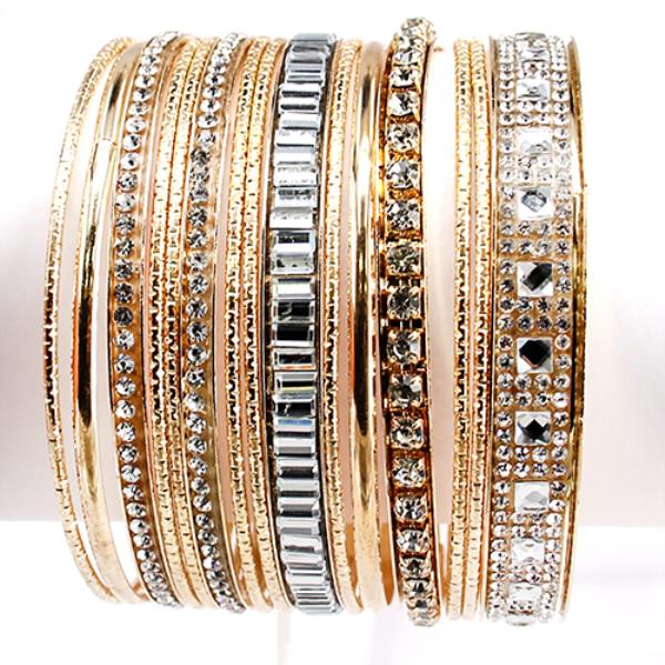 Rhinestone Metal Bangle Multi Bracelet