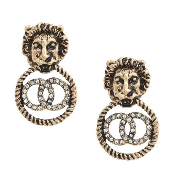Lion Head Double Circle Metal Earring