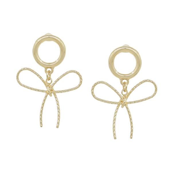 Ribbon with Round Post Metal Earring