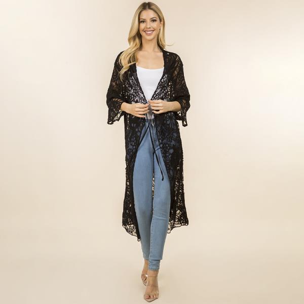 Mesh Flower Kimono Cover Up