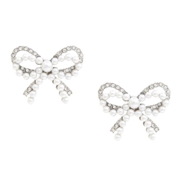 Double Bow Pearl Rhinestone Earring