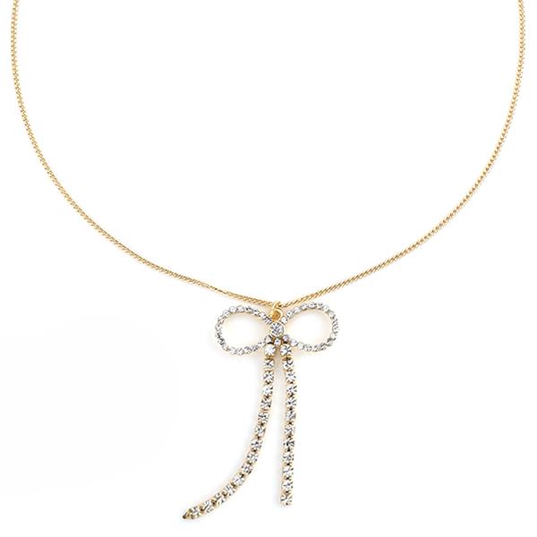 RHINESTONE RIBBON BOW PENDANT NECKLACE