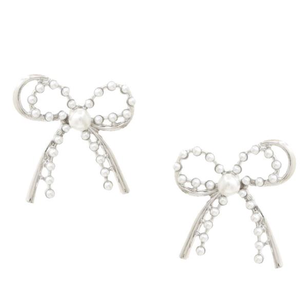 Bow Pearl Bead Metal Earring