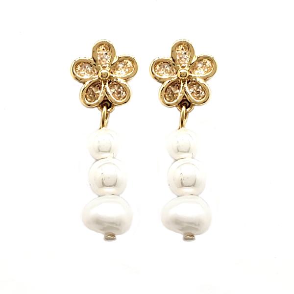 Gold Dipped Pearl CZ Stone Dainty Earring