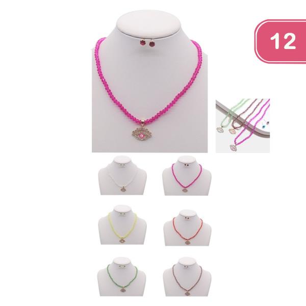 Evil Eye Charm Beaded Necklace (12 Units)