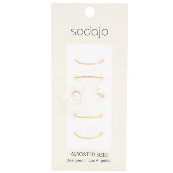 SODAJO Flower Pearl Bead Assorted Ring Set