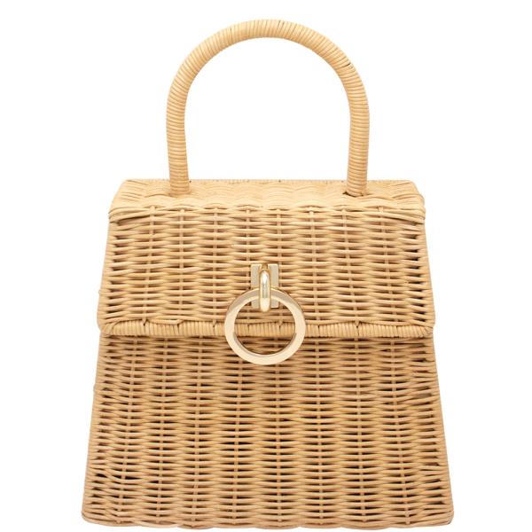 STRAW METAL RING HANDLE BAG