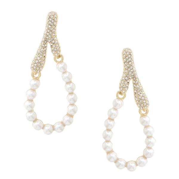 Pearl Bead Rhinestone Teardrop Earring