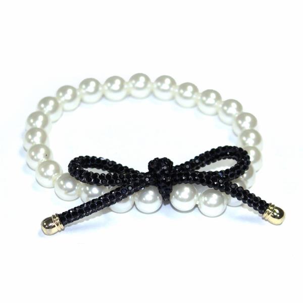 Pearl Ribbon Charm Bracelet