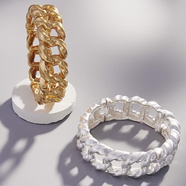 Textured Shaped Chunky Metal Stretch Bracelet