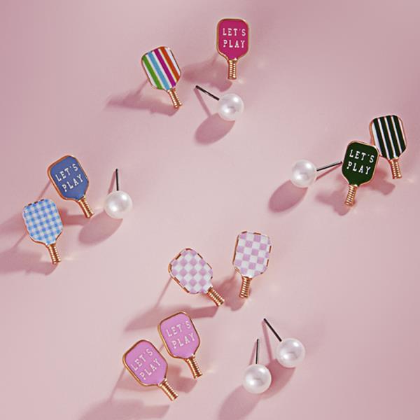 Pickleball Enamel Print Post Earring 3 Set