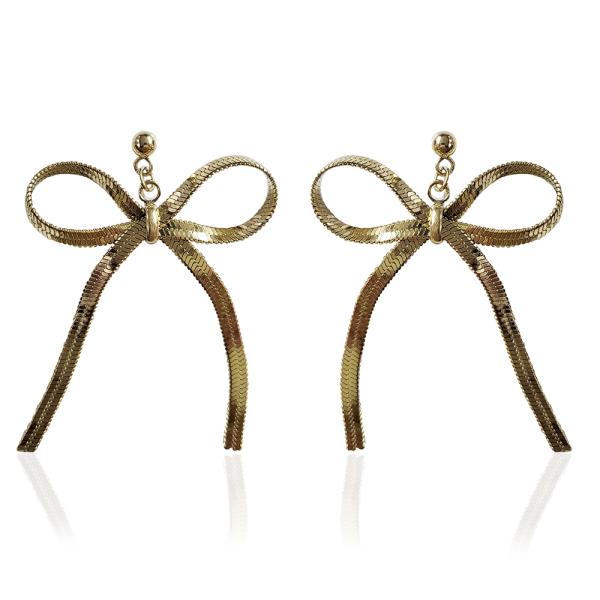 Metal Bow Ribbon Dangle Earring