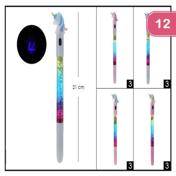 Colorful Unicorn Rainbow Light Up Pen (12 Units)