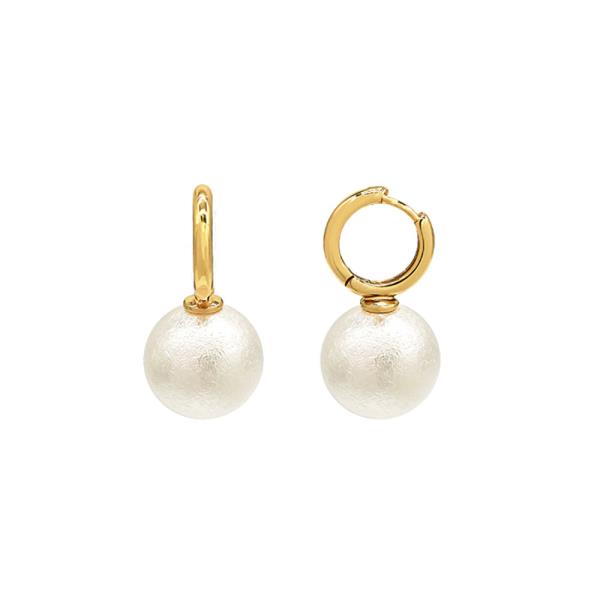 SECRET BOX 14K Gold Dipped Pearl Huggie Earring