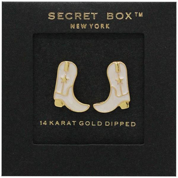 SECRET BOX Gold Dipped Western Boots Stud Earring