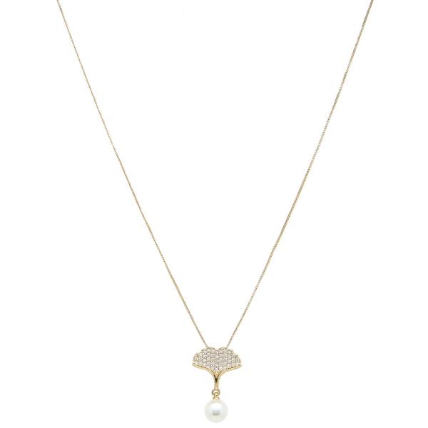 Pave Stone Pearl Drop Necklace